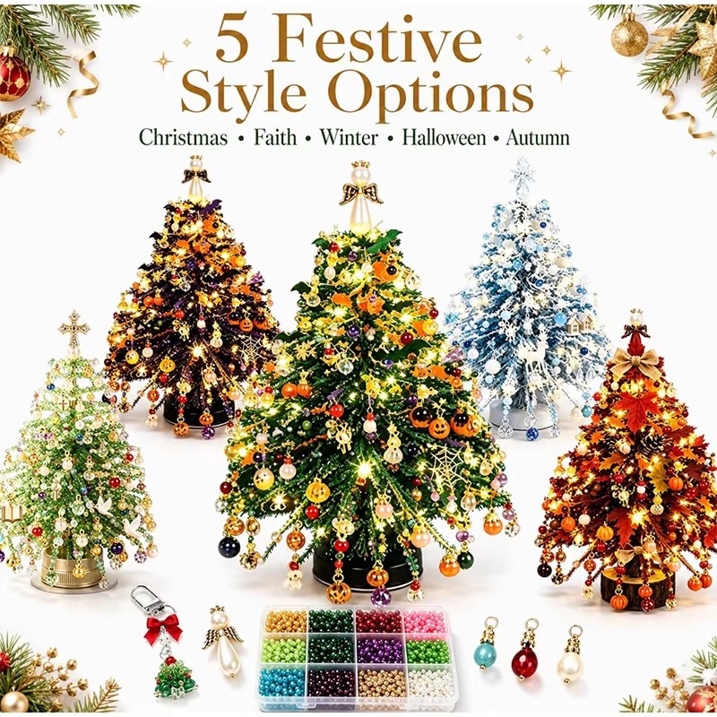 Home Decor Kit - Handgefertigter Perlen-Mini-Tischbaum DIY-Set, Mehrjahreszeiten-Tischdekoration für Weihnachten,