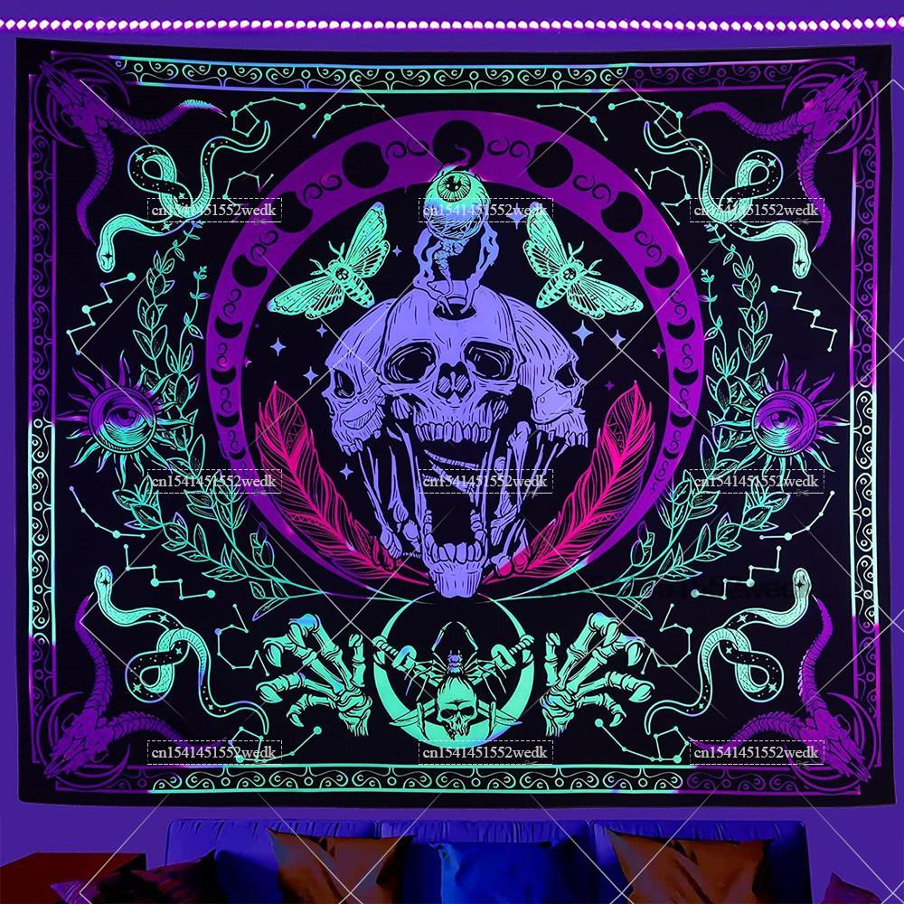 Home Decor Hippie - Hippie Schädel Schwarzlicht Tapisserie UV reaktive