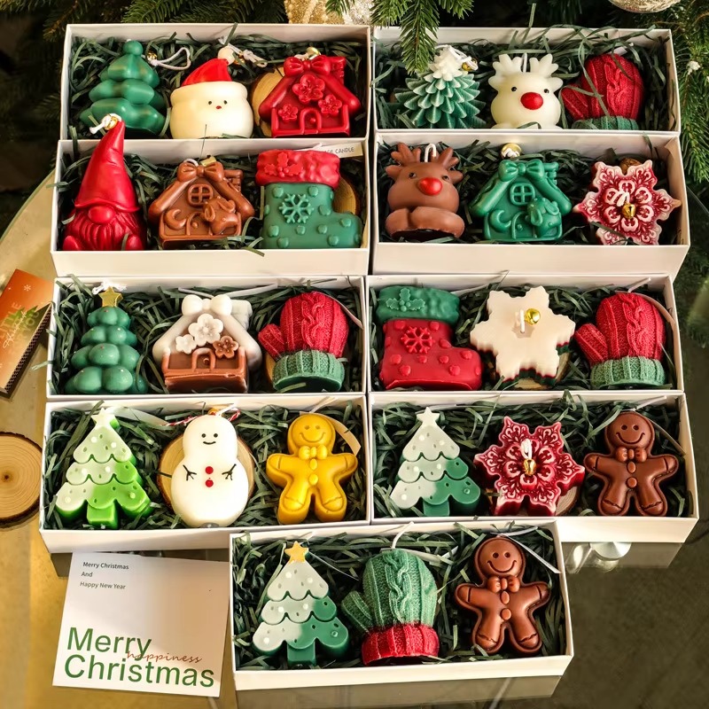 Home Decor Kit - 3-teiliges Set handgemachter Weihnachtsduftkerzen mit Weihnachtsmann-,