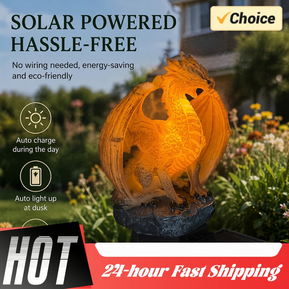 Home Decor Garden - Drachen-Solar-Gartenleuchte, Energieeffiziente Harz-Drachenlampe, Einzigartige Gotische Form
