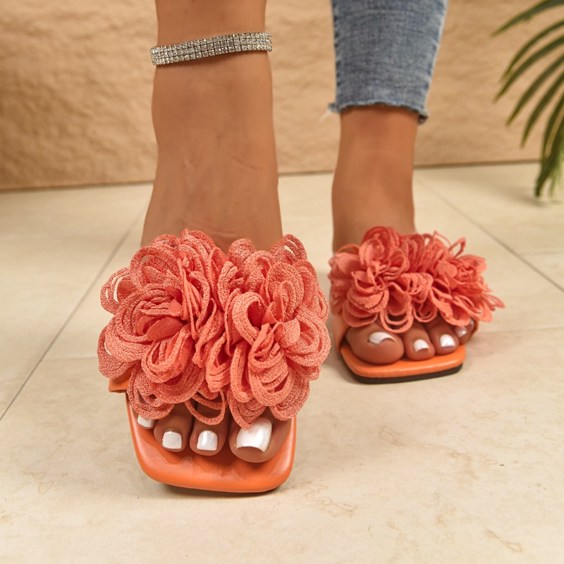 Home Decor Flowers - Neue Sommer-Damen-Slipper mit eckiger Zehenpartie, luxuriöse,