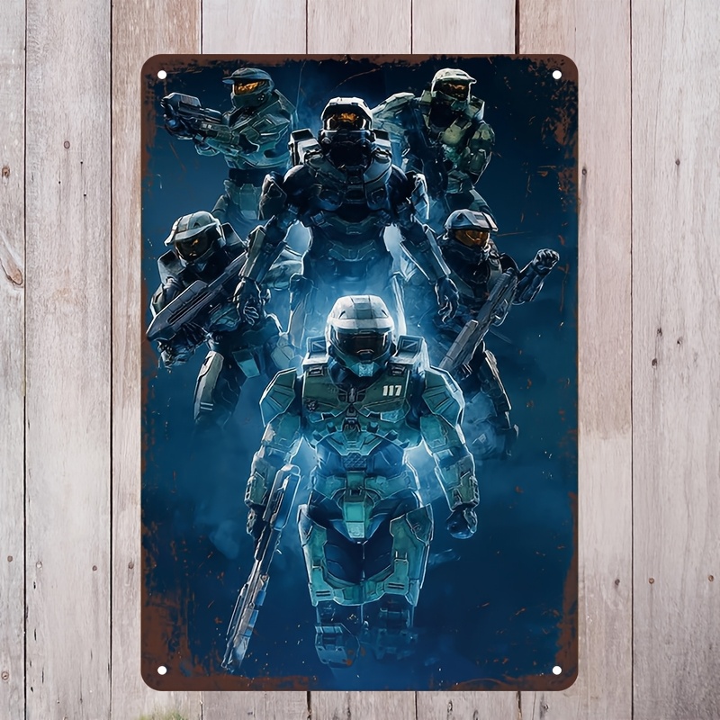 Home Decor Trends - Halo-inspiriertes Metall-Wandkunst-Schild, Lebhaftes Master Chief &