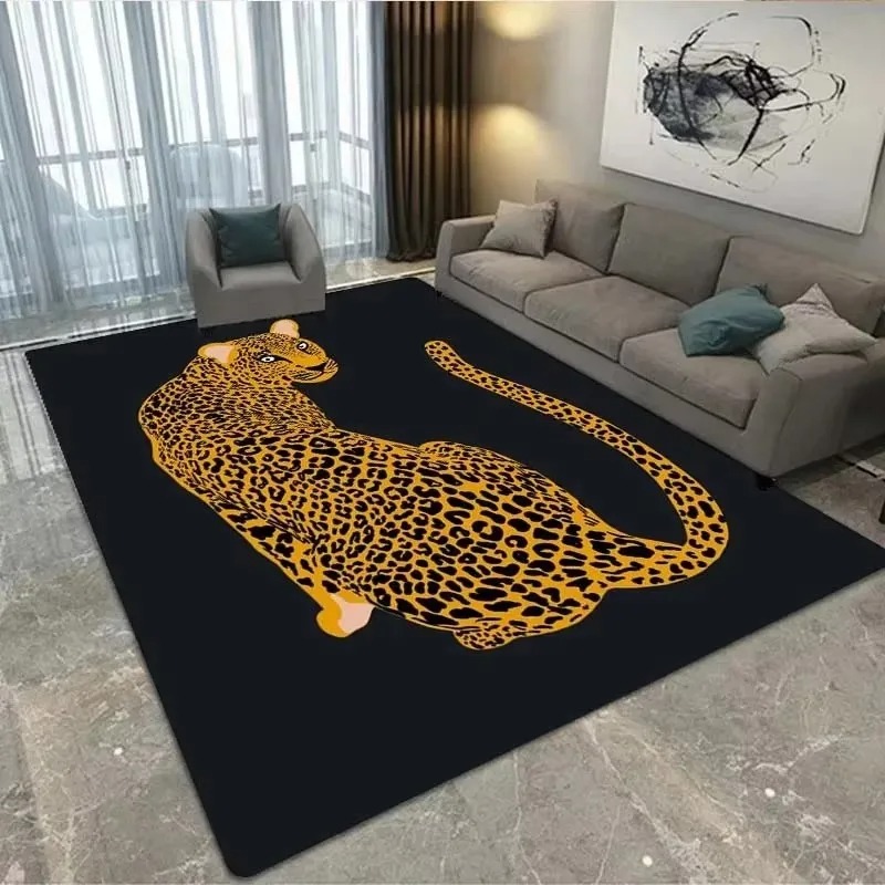 Home Decor Ig - Goldener Leoparden-Design Wohnzimmerteppich, großer Plüschteppich für
