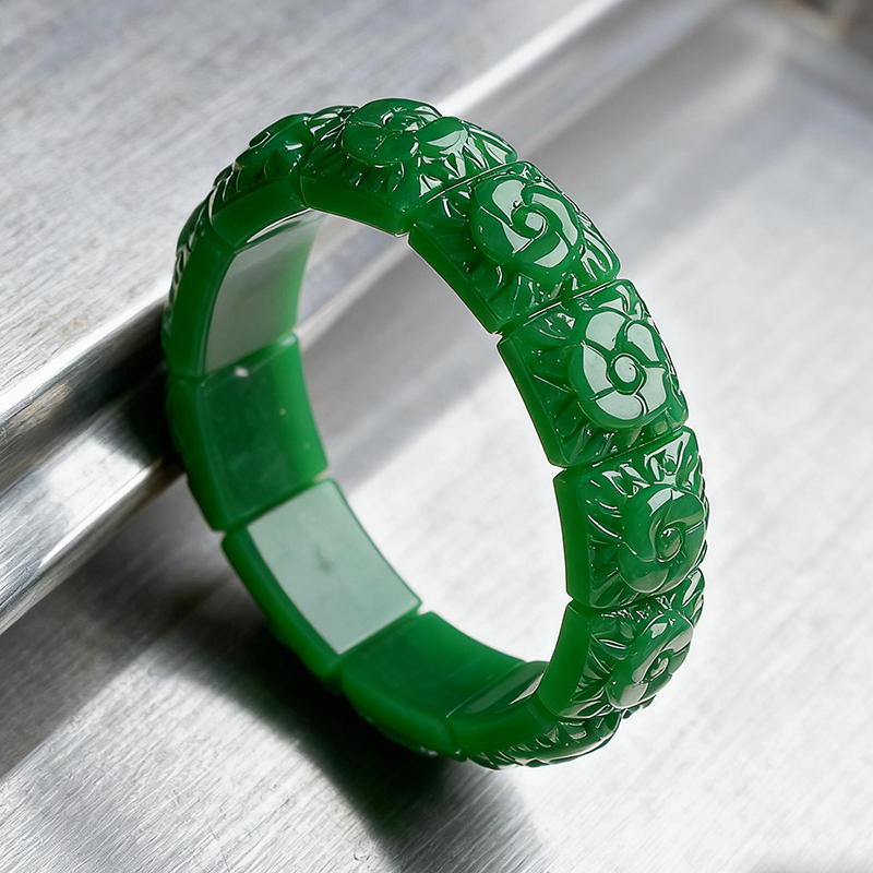 Home Decor Flowers - Echtes Jade-Blumen-Armband, Armreif, Designer-Vintage-Stil, natürlicher Schmuck,