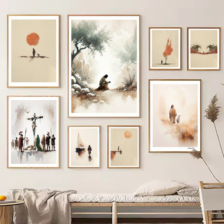 Home Decor Jesus - Aquarell Jesus verlässt den 99er-Garten der