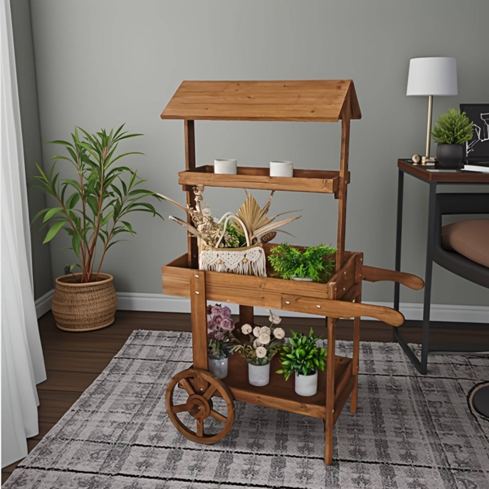 Holz-Blumentrolley mit dekorat – Home Decor Flowers Bewertung und Preis